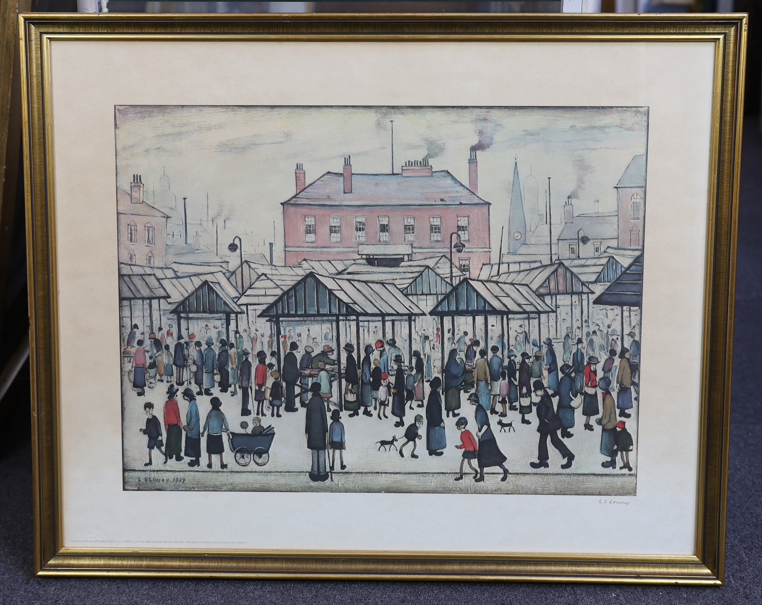 Laurence Stephen Lowry R.A. (English, 1887-1976), 'Market scene in a Northern town', offset lithograph, 46 x 61cm